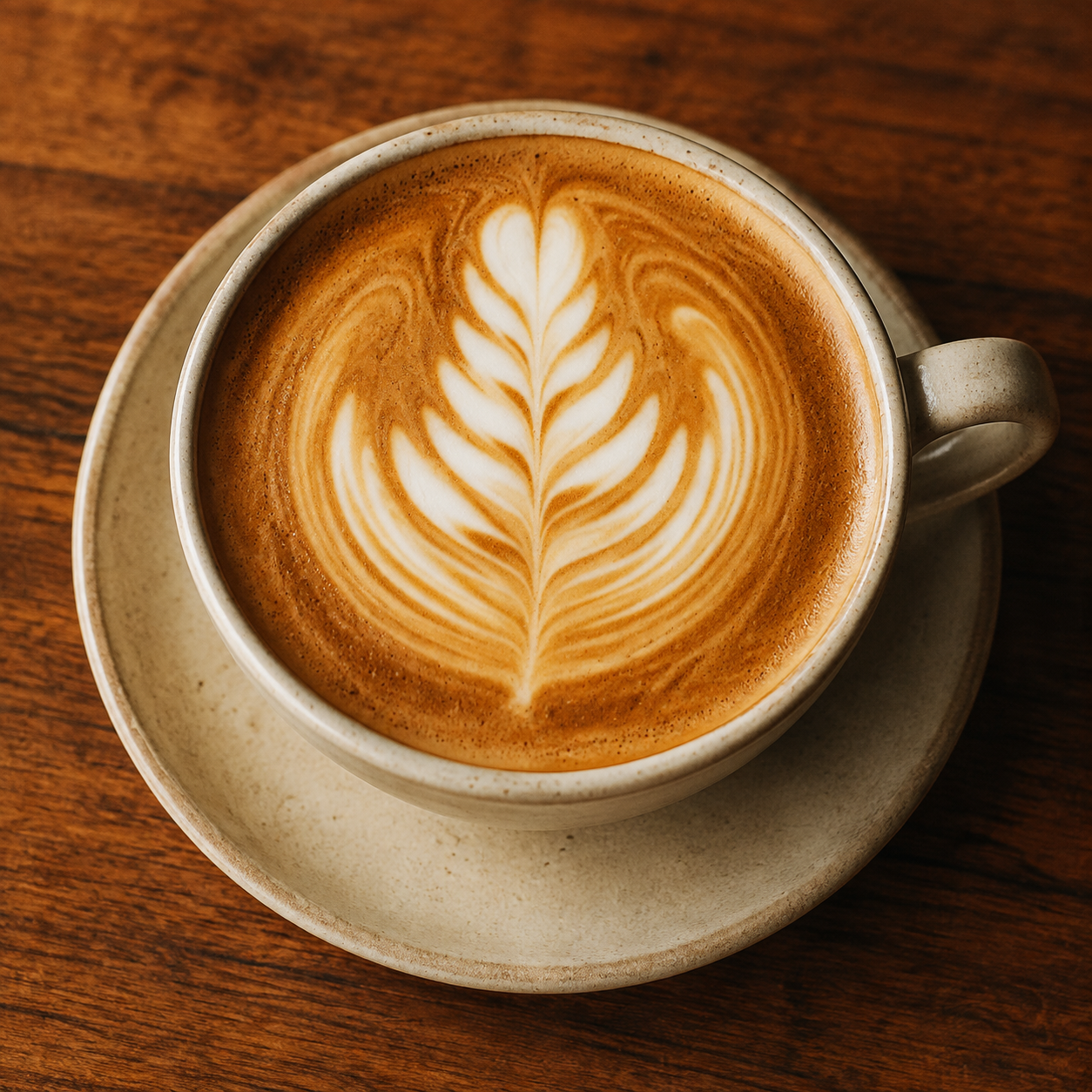 Fresh latte with leaf art